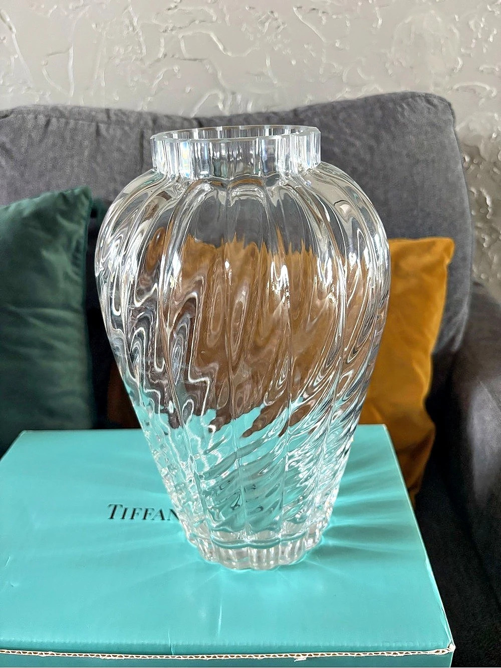 Tiffany & Co. Optic Swirl Crystal Vase. Clear